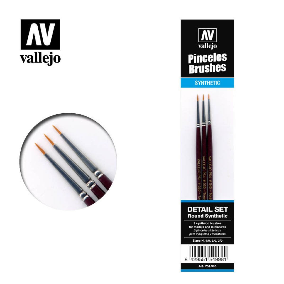 Vallejo Brushes - Detail - Definition Set - Synthetic fibers (Sizes 4/0; 3/0 & 2/0) Hobby Tool