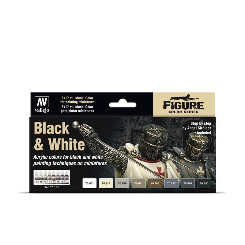 Vallejo Model Colour - Black & White Set (8) by Angel Giráldez Miniature Paint