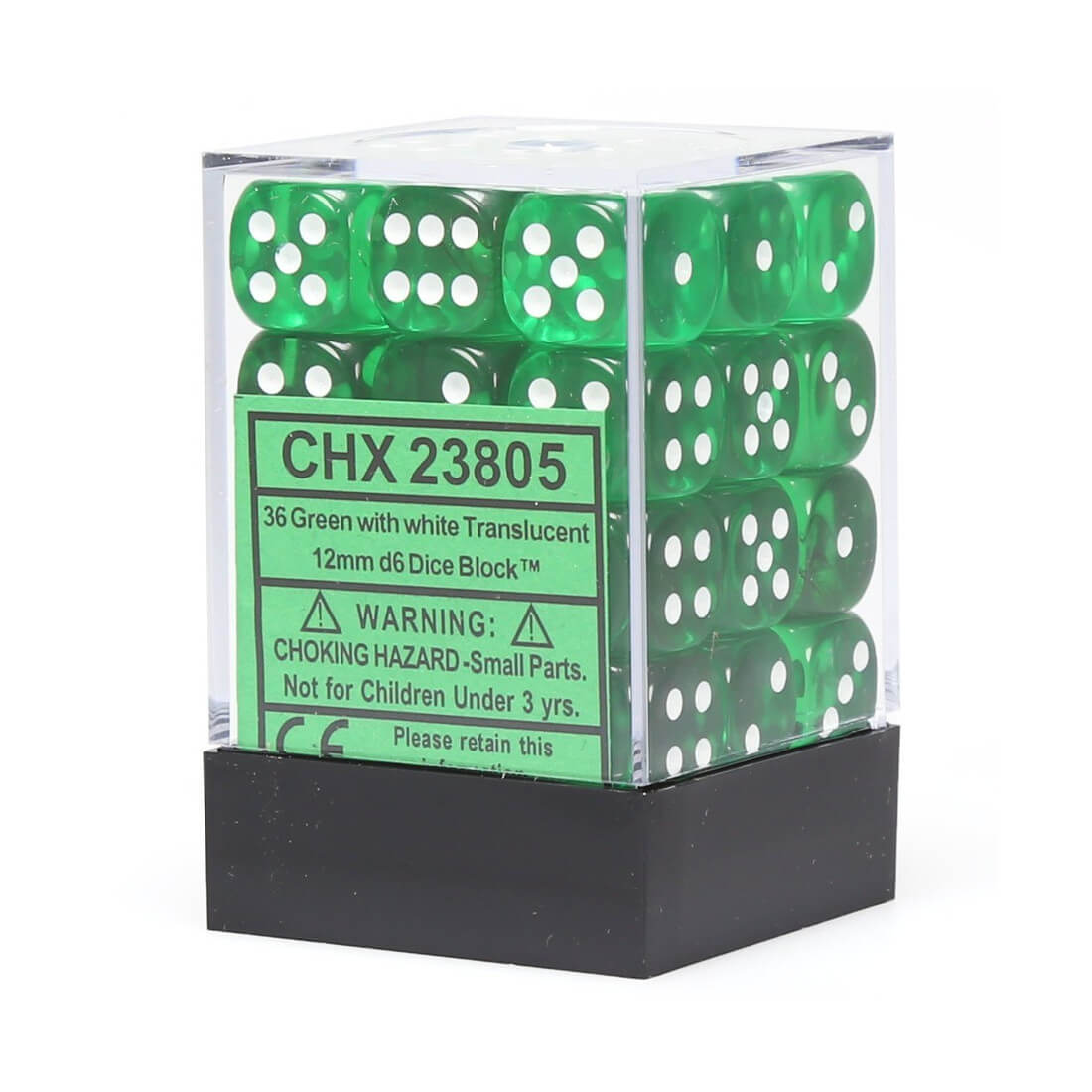 CHX 23805 Translucent 12mm d6 Green/white Block (36)