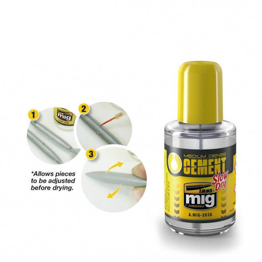 Ammo by MIG Accessories Medium Dense Cement - Slow Dry (Polyester Plastic Glue) Hobby Tool